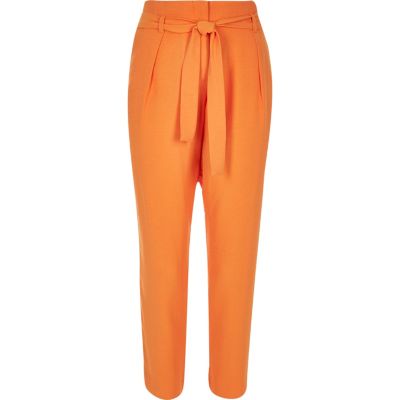 Orange soft tie waist tapered trousers